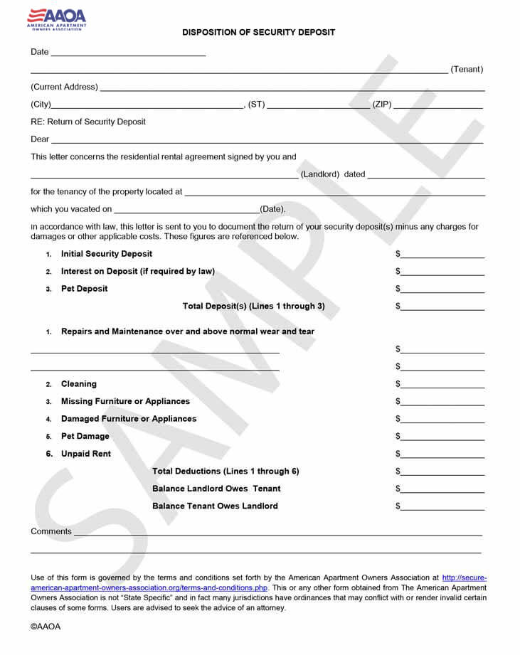 Disposition of Security Deposit